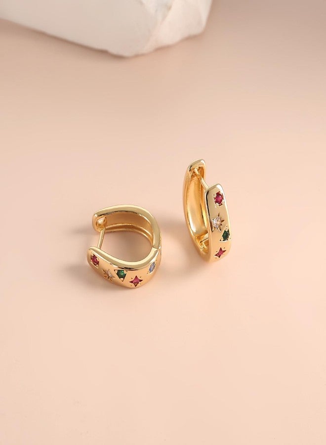 GAOKOXI Chunky Gold Cubic Zirconia Hoop Earrings for Women Trendy,Colorful Gold CZ Statement Earrings,Crystal Geomertic Earrings Christmas Jewelry Party - Image 5